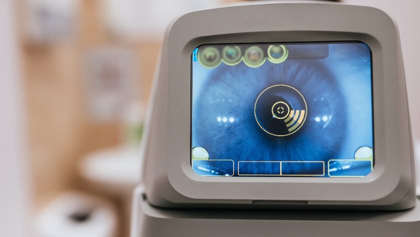 optometrist uurib sarvkesta silmakontrolli käigus